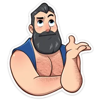 🤔 мужчина, борода, мультфильм, пожимает плечами, выражение, неуверенный telegram sticker
