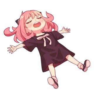 😴 Anya Forger Spy × Family Anime, Mädchen, rosa Haare, niedlich, glücklich, Cartoon, Fanart, liegend telegram sticker