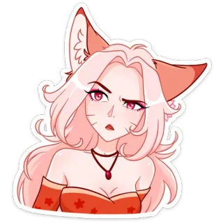🤨 anime, catgirl, pink hair, girl, cute whatsapp sticker