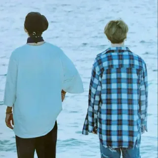 💙 gente, océano, playa, vista trasera, camisa a cuadros, camiseta telegram sticker