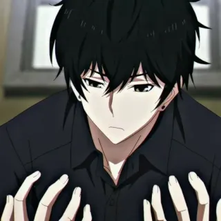 🕳 Anime, Personaje, Hombre, Serio, Pelo Negro, Preocupado whatsapp sticker