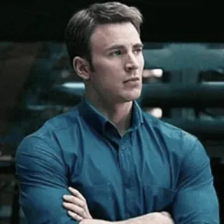 🌪 Chris Evans homem, ator, celebridade, camisa azul, braços cruzados telegram sticker