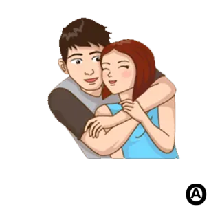 😍 pareja, abrazo, amor, afecto, dibujos animados, romance telegram sticker