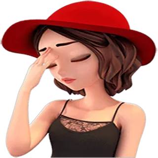 😔 kobieta, czerwony kapelusz, rozczarowana, smutna, dziewczyna, kreskówka telegram sticker