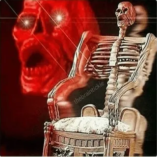 😵 thebraintickle scheletro, sedia, occhi luminosi, teschio, ossa, umorismo telegram sticker