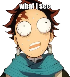 🤔 Tanjiro Kamado Demon Slayer what I see animé, choqué, effrayé, Tanjiro, Demon Slayer whatsapp sticker