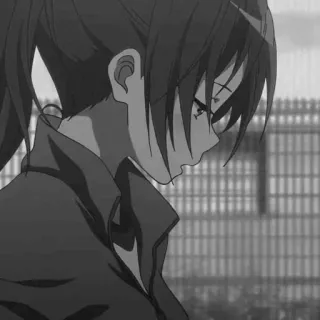 〰️ anime, girl, sad, black and white, ponytail telegram sticker