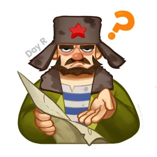 😕 Day R Cartoon, Mann, Fragezeichen, Hut, Russisch telegram sticker