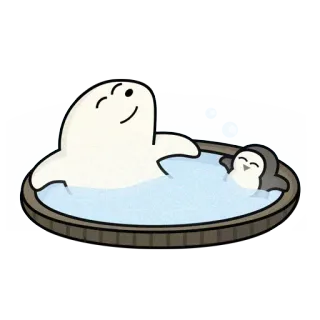👌 cartone animato, animale, orso, pinguino, bagno, rilassante, carino, adesivo whatsapp sticker