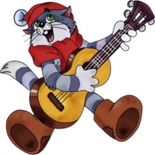 🎼 chat, guitare, dessin animé, animal, musique, joyeux, personnage whatsapp sticker