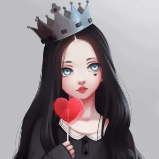 😎 ragazza, corona, cuore, lecca lecca, cartone animato, anime telegram sticker