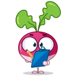 👍 radis, presse-papier, dessin animé, légume, écriture telegram sticker