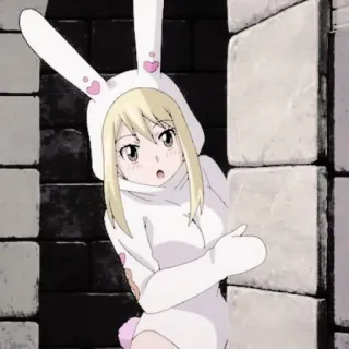 🎏 Lucy Heartfilia Fairy Tail Anime, Dibujos animados, Chica, Conejo, Lucy Heartfilia, Fairy Tail, Personaje whatsapp sticker
