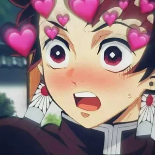 🙀 Tanjiro Kamado Demon Slayer 애니메이션, 귀멸의 칼날, 카마도 탄지로, 하트, 귀여운, 팬아트 telegram sticker