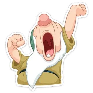 🥱 gähnen, müde, schläfrig, Cartoon, Zwerg, Figur telegram sticker
