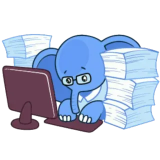 😳 elefante, cartone animato, computer, scrivania, lavoro, ufficio telegram sticker