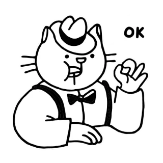 👌 OK chat, OK, geste, dessin animé, nœud papillon, chapeau telegram sticker