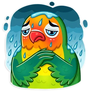 😥 새, 앵무새, 슬픈, 울음, 비, 귀여운, 감정적인 telegram sticker