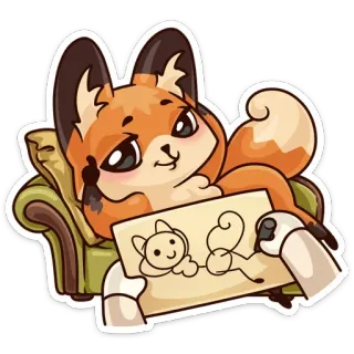 ✍ renard, dessin, artiste, dessin animé, animal, mignon, illustration telegram sticker