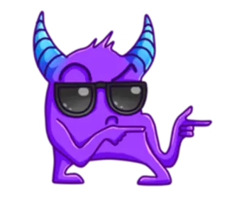🕶 monster, lila, cartoon, teufel, hörner, sonnenbrille, anstößig, geste whatsapp sticker