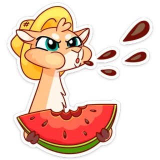 😠 lhama, melancia, desenho animado, animal, engraçado, verão, adesivo telegram sticker