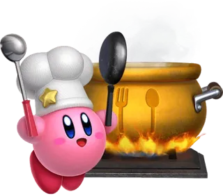 🍱 Kirby gotowanie, szef kuchni, słodkie, gra wideo, różowy, jedzenie telegram sticker