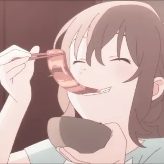 🌷 Anime, Fille, Manger, Baguettes, Nourriture, Souriant, Joyeux telegram sticker