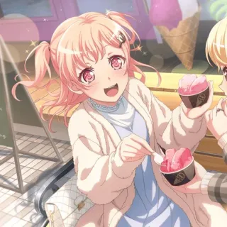 🥮 Anime, Meisje, Ijs, Schattig, Roze haar, Lachend, Vrolijk telegram sticker