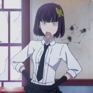 😒 animé, fille, en colère, moue, papillon, coup de feu telegram sticker