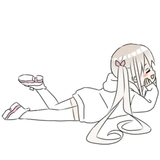 😄 аниме, девушка, милая, лежа, манга, белые волосы, мультфильм telegram sticker