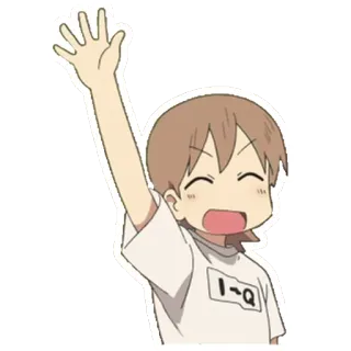 🙋 I~Q Anime, Cartone animato, Saluto, Alzare la mano, Felice, Bambino telegram sticker