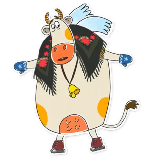 ⛸ vaca, desenho animado, animal, inverno, cachecol, sino telegram sticker