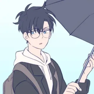 🌫 Anime, Junge, Regenschirm, Brille, Cartoon whatsapp sticker
