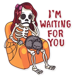 ⌛ I'M WAITING FOR YOU โครงกระดูก, แมว, รอ, น่ากลัว, ฮาโลวีน, น่ารัก, การ์ตูน telegram sticker