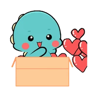 🦕 공룡, 만화, 상자, 하트, 귀여운, 동물 whatsapp sticker