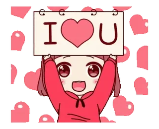 ❤️ I (heart) U liefde, hart, meisje, schattig, groet, cartoon telegram sticker
