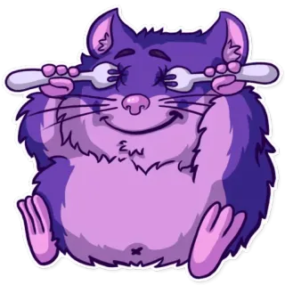 😫 仓鼠, 动物, 叉子, 眼睛, 卡通, 可爱, 紫色, 搞笑 telegram sticker