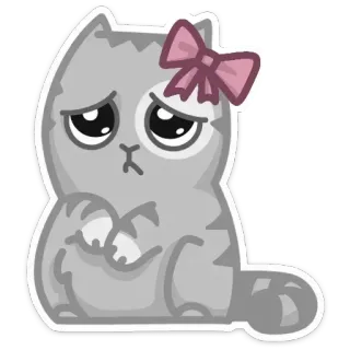 🌟 แมว, สติกเกอร์, น่ารัก, เศร้า, การ์ตูน, สัตว์, สีเทา telegram sticker
