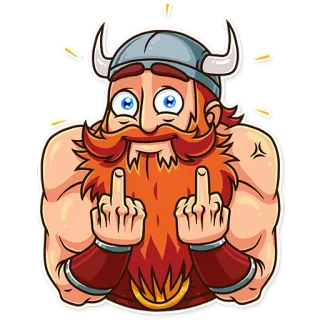 🖕 Viking, Cartoon, Middelvinger, Obsceen gebaar, Helm, Baard telegram sticker