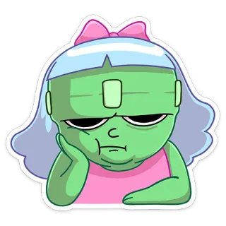 😫 Cartoon, Illustration, Sticker, Figur, Grüne Haut, Gelangweilt telegram sticker