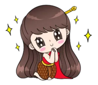 😻 Desenho animado, Personagem, Fofo, Tailandês, Tradicional, Ajoelhado, Saudação telegram sticker