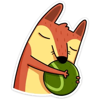 🎾 volpe, animale, cartone animato, carino, palla verde, abbraccio, amichevole whatsapp sticker