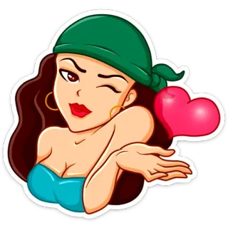 ❤ dessin animé, femme, coeur, clin d'oeil, bandana, amour telegram sticker