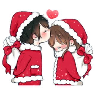 😘 noël, couple, dessin animé, baiser, amour, hiver, vacances telegram sticker