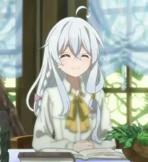🍃 anime, girl, smiling, long hair, white hair, cute, happy telegram sticker