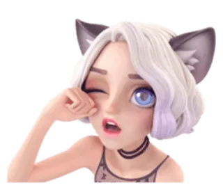 😩 кошачьи ушки, аниме девушка, каваи, мультик, девушка, наклейка telegram sticker