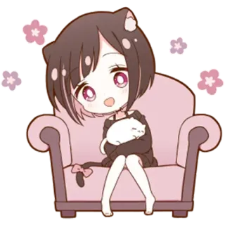 🌟 猫耳, アニメ, 漫画, かわいい, ちびキャラ, 猫, ソファ, 可愛い telegram sticker