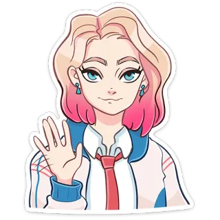👋 gadis anime, salam, melambai, rambut merah muda, kawaii, imut, kartun telegram sticker