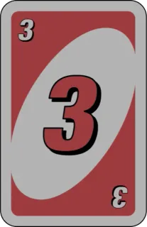 ❤️ 3 uno, card, game, number, red whatsapp sticker
