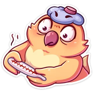 🤒 doente, pássaro, termômetro, mal, desenho animado, personagem, febre telegram sticker